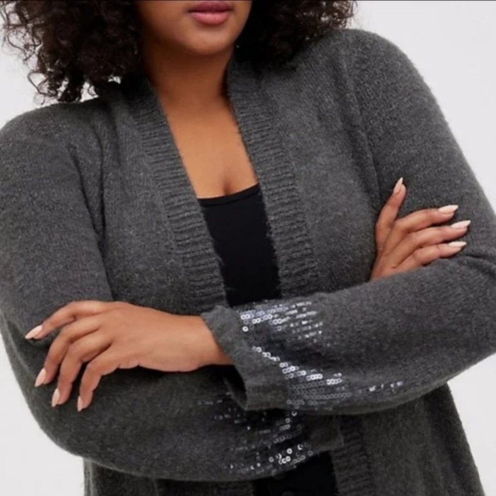 Torrid Grey Long Line Sequin Duster Cardigan Size 4